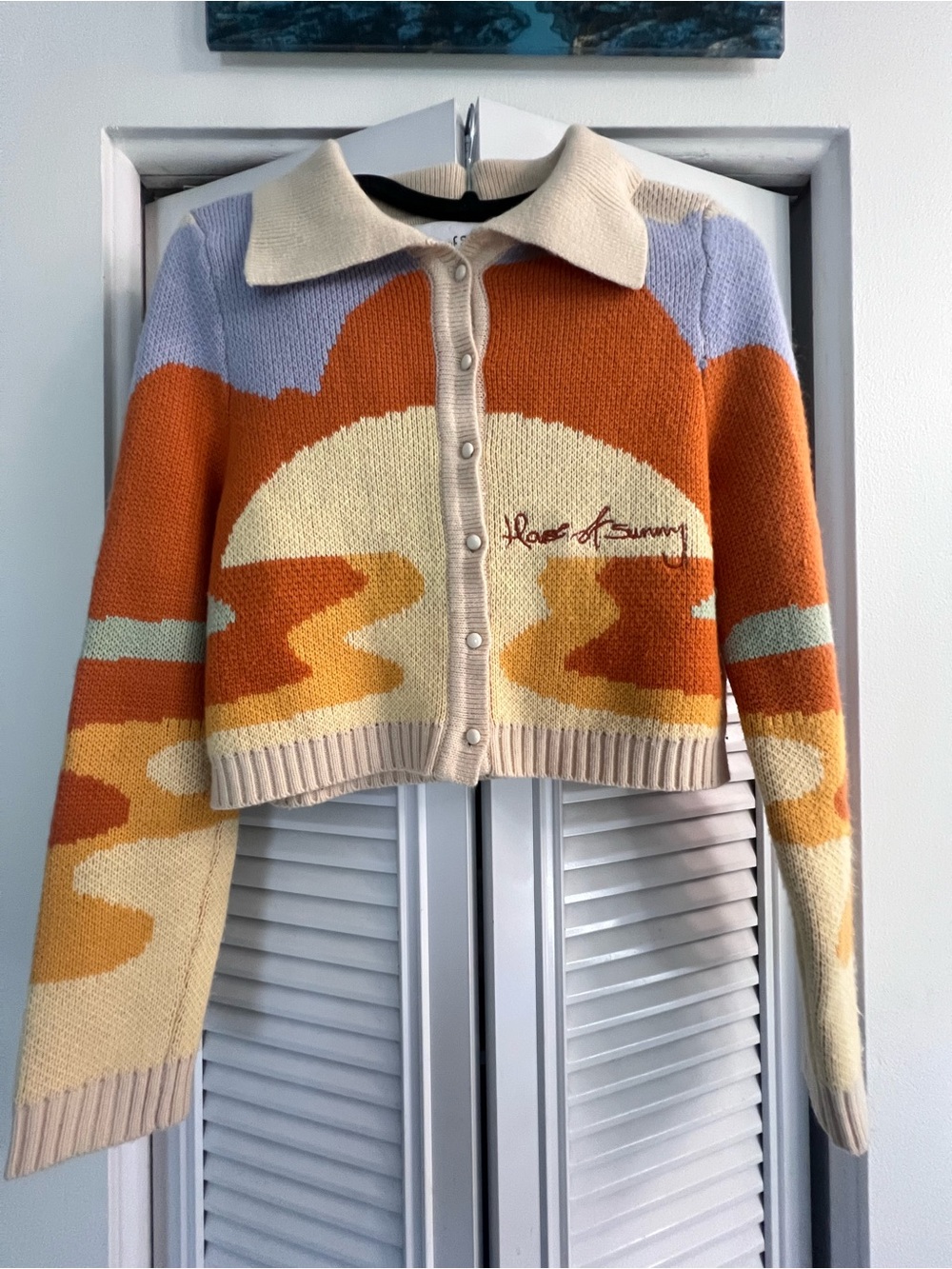 House of Sunny Sunset Knit Cardigan Sweater - Orange, Cream, Lavender